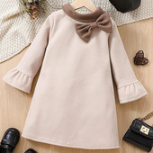 Παιδικό νέο φθινοπωρινό και χειμερινό φόρεμα για κορίτσια Μεγάλο παπιγιόν μονόχρωμο Μακρυμάνικο φόρεμα πριγκίπισσας