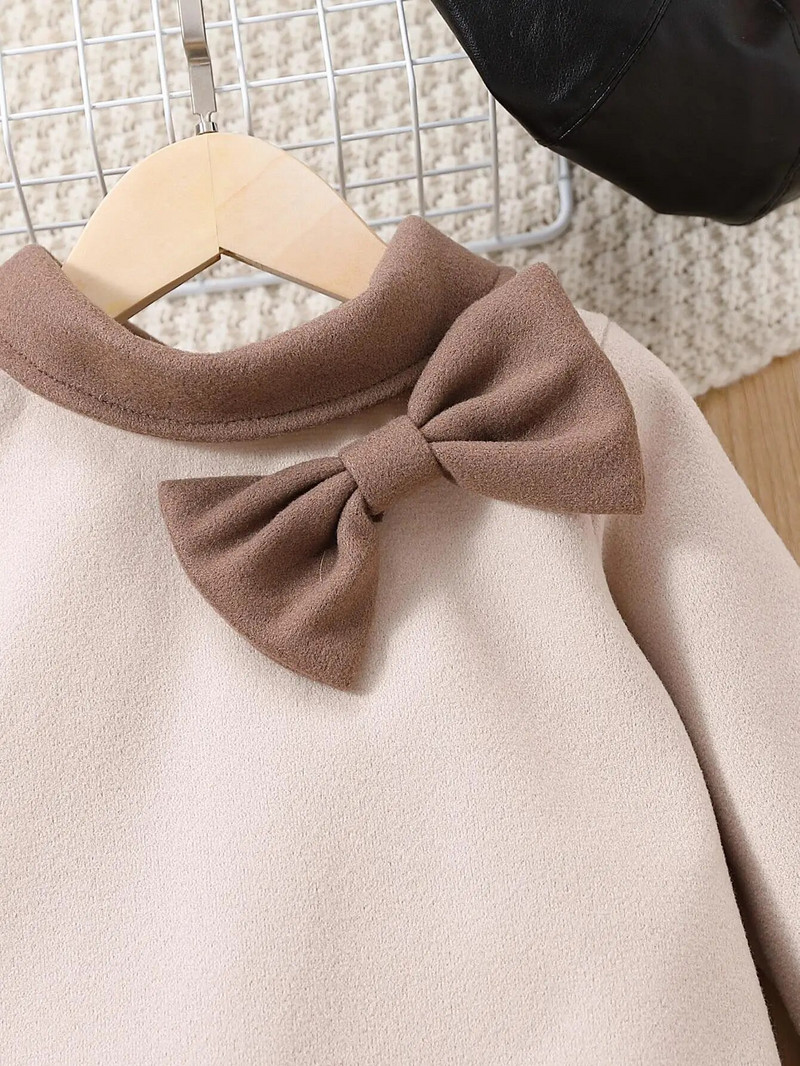 Παιδικό νέο φθινοπωρινό και χειμερινό φόρεμα για κορίτσια Μεγάλο παπιγιόν μονόχρωμο Μακρυμάνικο φόρεμα πριγκίπισσας