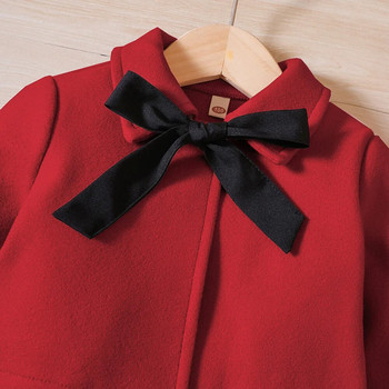 Нова рокля за момичета от 2023 г. Тениска с дълги ръкави с отложна яка и панделка Червени поли Сладка дизайнерска рокля за момичета на принцеса Vestido 18M-7T