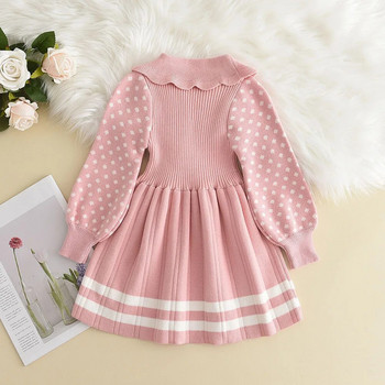 Бебешки пуловер за момичета Плетена рокля Топла пуловерна рокля на точки Момичета Ежедневни плисирани рокли на принцеса Vestidos