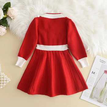 Πρωτοχρονιάτικο κόκκινο φόρεμα με μάλλινο μακρυμάνικο πλέξιμο για άνοιξη και φθινόπωρο Νέο φόρεμα μωρού φιόγκου για τα Χριστούγεννα Χριστουγεννιάτικα ρούχα
