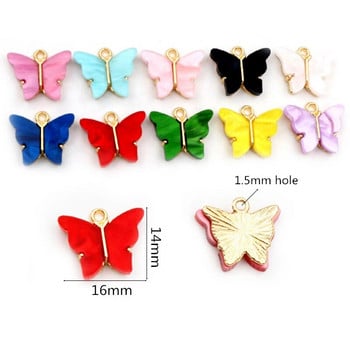 10 τμχ 14x16mm Acrylic Butterfly Charms Κρεμαστό μεταλλικό γούρι από κράμα για κολιέ Βραχιόλι DIY Jewelry Making Accessories Findings