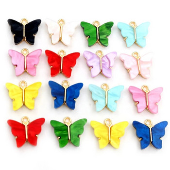 10 τμχ 14x16mm Acrylic Butterfly Charms Κρεμαστό μεταλλικό γούρι από κράμα για κολιέ Βραχιόλι DIY Jewelry Making Accessories Findings