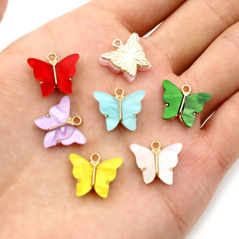 10 τμχ 14x16mm Acrylic Butterfly Charms Κρεμαστό μεταλλικό γούρι από κράμα για κολιέ Βραχιόλι DIY Jewelry Making Accessories Findings