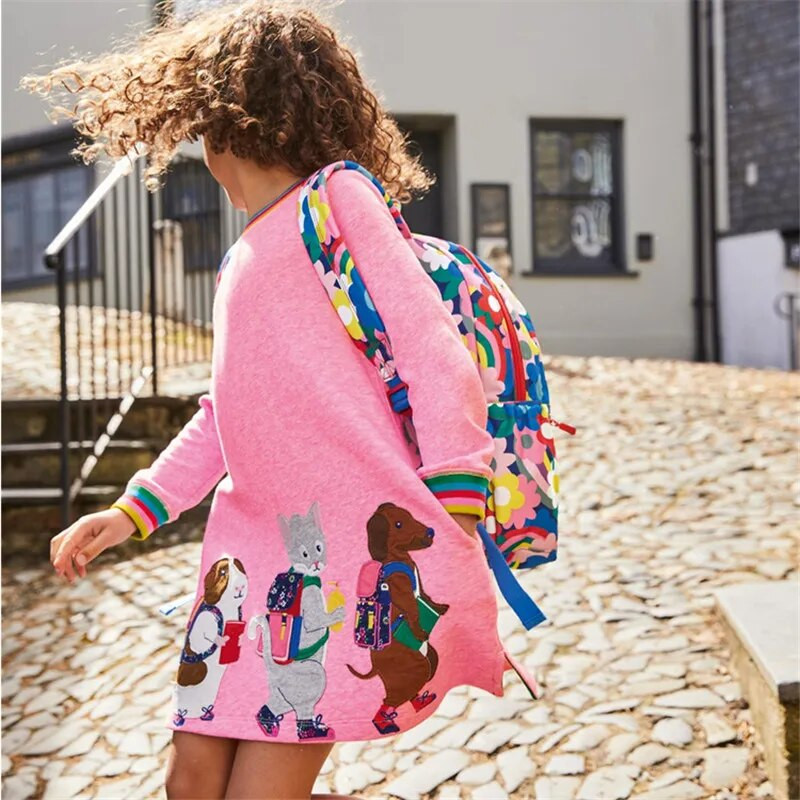 Jumping Meters Νέα Πριγκίπισσα Φορέματα Κοριτσίστικα Ζώα Κέντημα Φθινοπωρινά Βρεφικά Ρούχα Μακρυμάνικα Παιδική Στολή Παιδική Φόρεκα