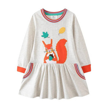 Jumping Meters New Arrival Squirrel Applique Φθινοπωρινά παιδικά φορέματα για κορίτσια Μακρυμάνικα δώρο γενεθλίων Princess Hot Selling Tops