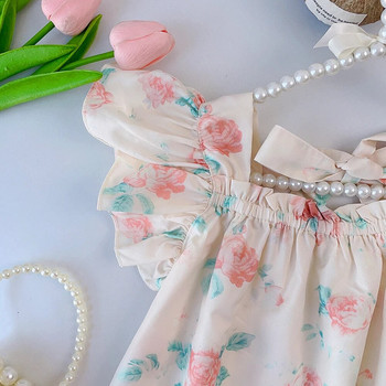 Bear Leader Νέο καλοκαιρινό φόρεμα για κορίτσια με βολάν Ιπτάμενα μανίκια Φόρεμα με λουλούδια στάμπες κορίτσια Παιδικά χαριτωμένο φρέσκο φόρεμα πριγκίπισσας