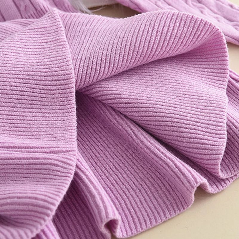 Zimné dievčenské pletené vlnené šaty s dlhým rukávom, jesenné dievčenské pletené šaty s volánikmi, pletené princeznovské sveterové šaty, ležérne oblečenie