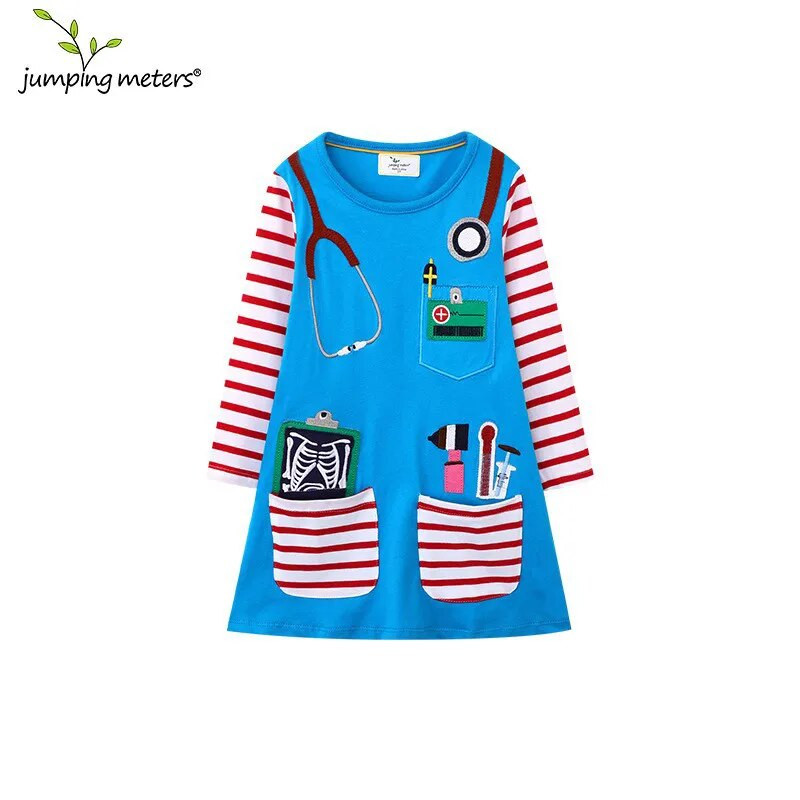 Jumping Meters Νέα άφιξη Τσέπες Πριγκίπισσα Φορέματα για κορίτσια Ρίγες Φθινόπωρο Άνοιξη Παιδικά Ρούχα Παιδικά Μακρυμάνικα Φόρεμα γενεθλίων