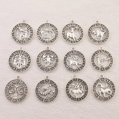 12 komada srebrne boje 24x21 mm dvanaest zviježđa privjesak horoskopski privjesak za DIY ručno izrađen metalni astrološki pribor za izradu nakita