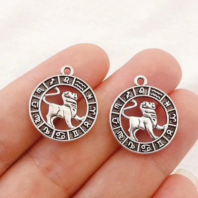 12 vnt sidabro spalvos 24x21 mm dvylikos žvaigždynų žavesio zodiako pakabukas, skirtas pasidaryk pats rankų darbo metalo astrologijos papuošalų kūrimo priedas