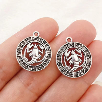 12 vnt sidabro spalvos 24x21 mm dvylikos žvaigždynų žavesio zodiako pakabukas, skirtas pasidaryk pats rankų darbo metalo astrologijos papuošalų kūrimo priedas