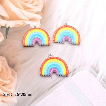 10 τμχ 26*20mm Rainbows Flat Back Cute Charms For Pendant DIY Earrings Κολιέ Κοσμήματα Αξεσουάρ Εύρεση