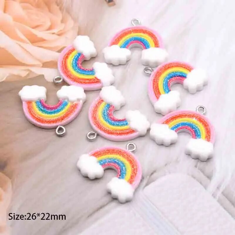 10 τμχ 26*20mm Rainbows Flat Back Cute Charms For Pendant DIY Earrings Κολιέ Κοσμήματα Αξεσουάρ Εύρεση