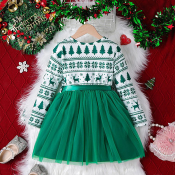 Παιδικό Χριστουγεννιάτικο Φόρεμα για Κορίτσια Ρούχα 2023 Νέο Φθινόπωρο Χειμώνας για νήπιο Παιδικό μακρυμάνικο χριστουγεννιάτικο φόρεμα από τούλι