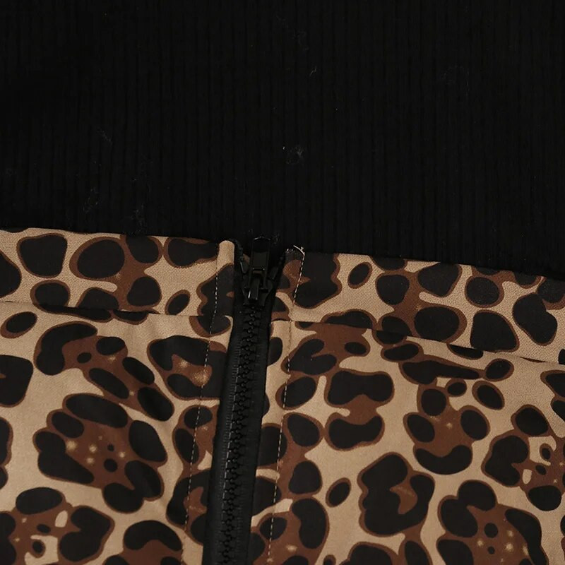 Φθινοπωρινή νέα στολή για κορίτσια 2-6 ετών Μαύρο πλεκτό μακρυμάνικο μπλουζάκι για κορίτσια + λεοπάρ φούστα με φερμουάρ Κορεάτικο στυλ casual κοστούμια διακοπών