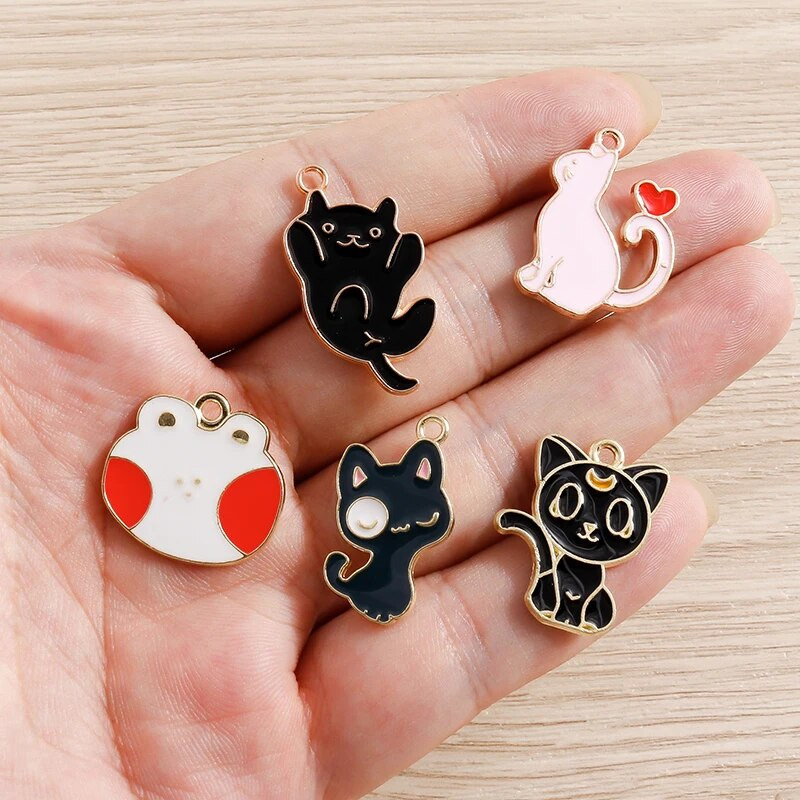 10 τμχ/παρτίδα Γούρια με σμάλτο με ζωάκια για γάτες για κοσμήματα που φτιάχνουν χαριτωμένα σκουλαρίκια κρεμαστά κολιέ Κρεμαστά κολιέ DIY Μπρελόκ Προμήθειες χειροτεχνίας