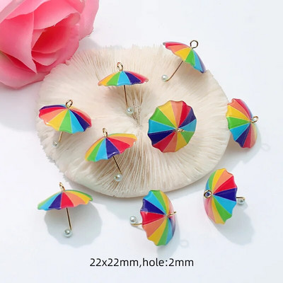 10 vnt 22x22 mm mišrios spalvos vaivorykštės perlų skėčių pakabukas, skirtas pasidaryk pats papuošalams gaminti akrilo auskarai karoliai, raktų pakabukas