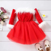 Kalėdų rudens ir žiemos mergaičių kūdikių drabužėliai vakarėlio suknelės Princesės pliušinė vienos linijos apykakle su ilgomis rankovėmis tiulio suknelė