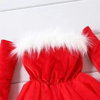 Χριστουγεννιάτικα φθινοπωρινά και χειμωνιάτικα βρεφικά φορέματα πάρτι για κορίτσια Πριγκίπισσα βελούδινο γιακά μία γραμμή με μακρυμάνικο τούλι φόρεμα