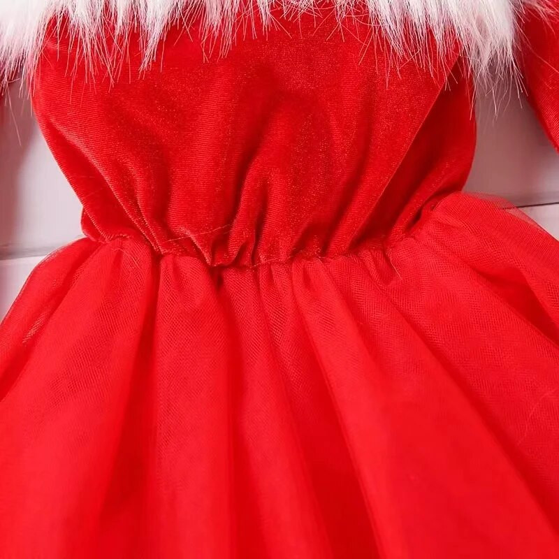 Kalėdų rudens ir žiemos mergaičių kūdikių drabužėliai vakarėlio suknelės Princesės pliušinė vienos linijos apykakle su ilgomis rankovėmis tiulio suknelė
