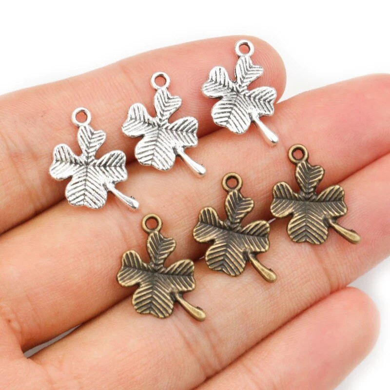 40 τμχ Χειροποίητο κρεμαστό κόσμημα 3 στυλ Μπρονζέ αντίκες επιχρυσωμένο τριφύλλι φύλλο: DIY για κολιέ βραχιόλι