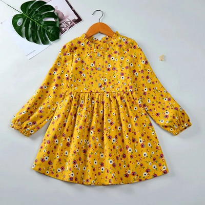 Beebitüdrukute kevad-sügis printsesskleit 2023 Uus lastele Puuvillane pikkade varrukatega lasteriided Lilleline pidulik kleit vabaaja kostüüm