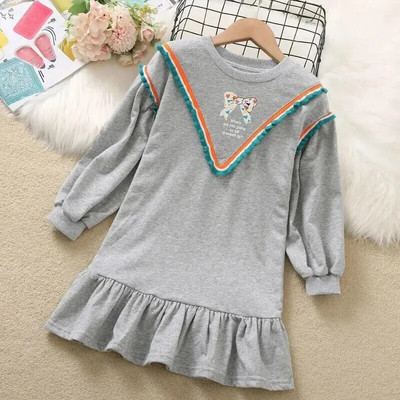 Pavasario rudens stiliaus vaikiškų drabužių suknelė madinga mergaitei princesė ilgomis rankovėmis sujungiama suknelė, medvilninės medžiagos mergaitėms