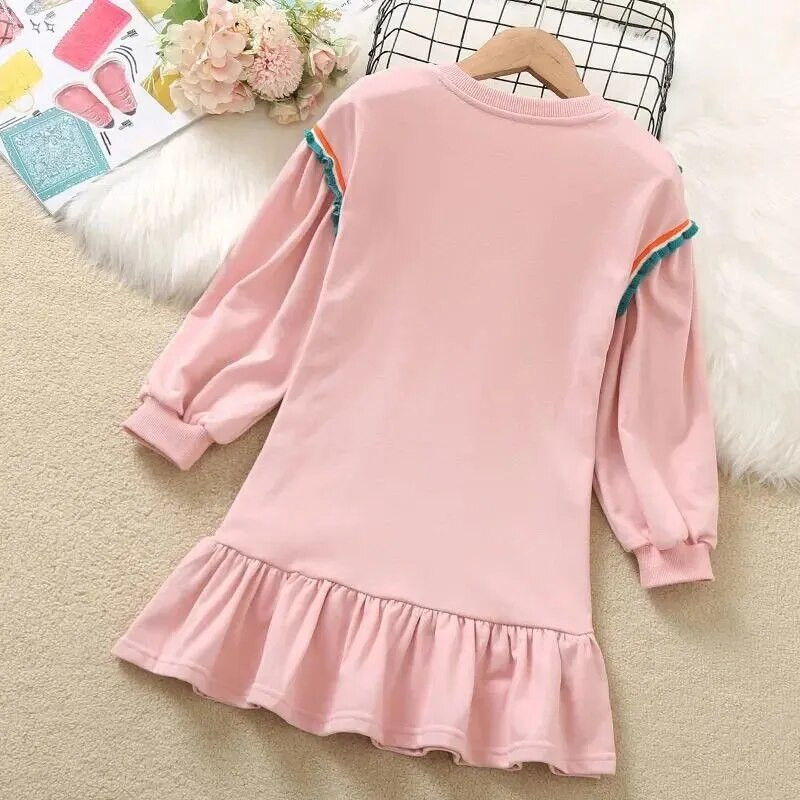 Pavasario rudens stiliaus vaikiškų drabužių suknelė madinga mergaitei princesė ilgomis rankovėmis sujungiama suknelė, medvilninės medžiagos mergaitėms