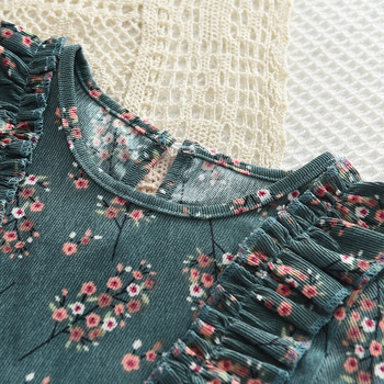Φόρεμα για κορίτσια 2023 Φθινόπωρο Νέο για κορίτσια με στρογγυλή λαιμόκοψη λουλούδι με στάμπα με μακριά μανίκια Παιδικό φόρεμα μόδας