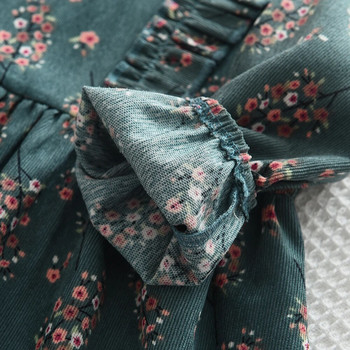Φόρεμα για κορίτσια 2023 Φθινόπωρο Νέο για κορίτσια με στρογγυλή λαιμόκοψη λουλούδι με στάμπα με μακριά μανίκια Παιδικό φόρεμα μόδας