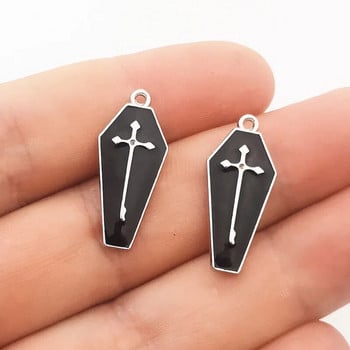 10 τμχ 26*11mm σμάλτο Halloween Charms Vampire Cross Coffin μενταγιόν για κολιέ Μπρελόκ Diy Αξεσουάρ κατασκευής κοσμημάτων