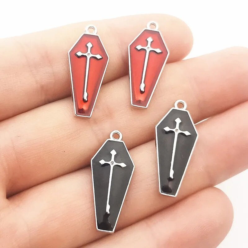 10 τμχ 26*11mm σμάλτο Halloween Charms Vampire Cross Coffin μενταγιόν για κολιέ Μπρελόκ Diy Αξεσουάρ κατασκευής κοσμημάτων