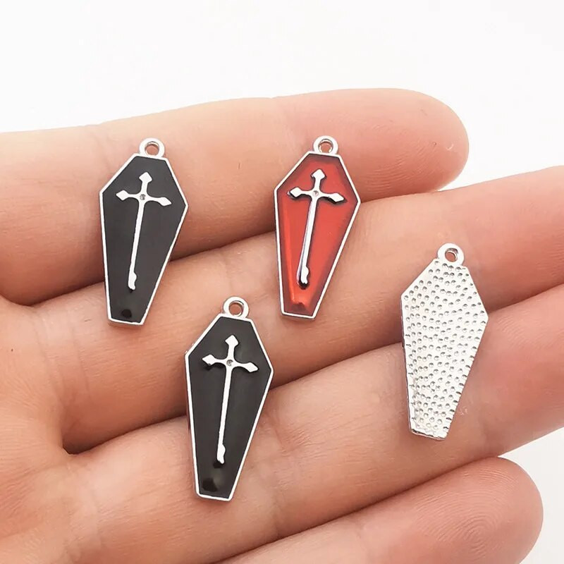 10 τμχ 26*11mm σμάλτο Halloween Charms Vampire Cross Coffin μενταγιόν για κολιέ Μπρελόκ Diy Αξεσουάρ κατασκευής κοσμημάτων