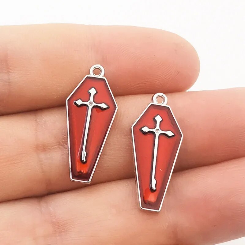 10 τμχ 26*11mm σμάλτο Halloween Charms Vampire Cross Coffin μενταγιόν για κολιέ Μπρελόκ Diy Αξεσουάρ κατασκευής κοσμημάτων