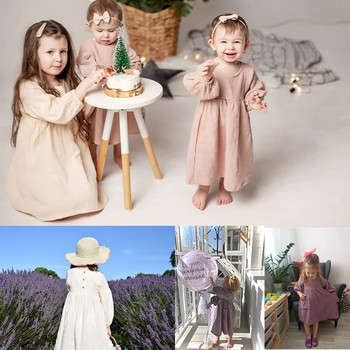 Есен Пролет Детски дрехи Органичен памук Двойна марля Свободни джобове Рокля за бебешки момичета Модна принцеса Ежедневни детски рокли
