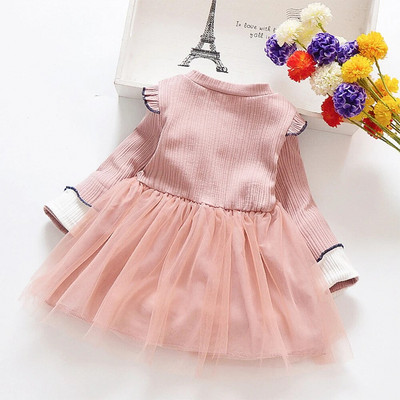 Φόρεμα για κορίτσια 2023 Φθινόπωρο Νέο μακρυμάνικο υφή Sense Rabbit διακοσμητικό πλέγμα ραφές για κορίτσια ξένο φόρεμα