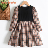 Bear Leader Baby Girl Kleit Mood 4-7 aastat Kevad-Sügis Lapsed Tüdrukud Pikkade varrukatega Ruuduline seelik vabaaja kõik sobivad riided Vestidos