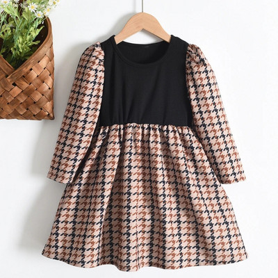 Bear Leader Baby Girl Kleit Mood 4-7 aastat Kevad-Sügis Lapsed Tüdrukud Pikkade varrukatega Ruuduline seelik vabaaja kõik sobivad riided Vestidos