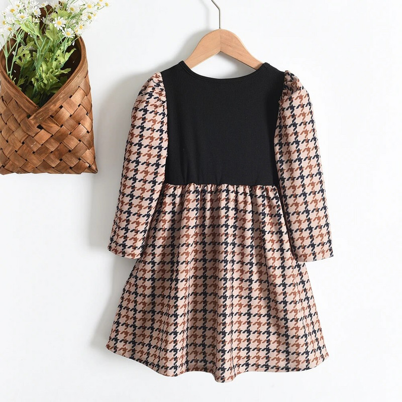 Bear Leader Baby Girl Dress Fashion 4-7 ετών Άνοιξη Φθινόπωρο Παιδικά Κορίτσια Μακρυμάνικη καρό φούστα Casual All Match Ρούχα Vestidos