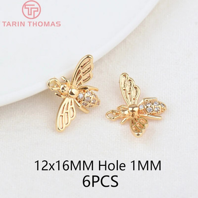 (136) 12x16 MM Τρύπα 1 ΜΜ χρυσό 24 καρατίων ορείχαλκος με μενταγιόν Ζιργκόν Bee Charms Υψηλής ποιότητας κοσμήματα DIY Making Findings