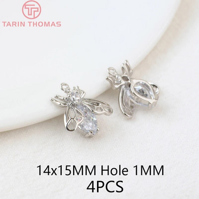 (136) 12x16 MM Τρύπα 1 ΜΜ χρυσό 24 καρατίων ορείχαλκος με μενταγιόν Ζιργκόν Bee Charms Υψηλής ποιότητας κοσμήματα DIY Making Findings