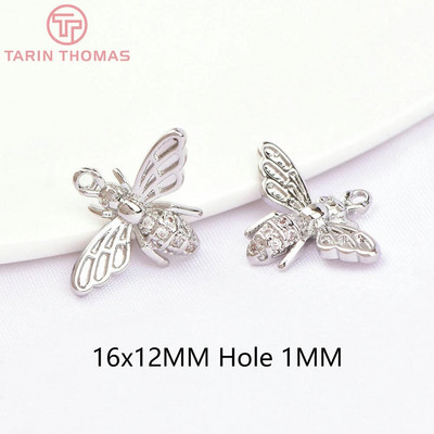 (136) 12x16 MM Τρύπα 1 ΜΜ χρυσό 24 καρατίων ορείχαλκος με μενταγιόν Ζιργκόν Bee Charms Υψηλής ποιότητας κοσμήματα DIY Making Findings