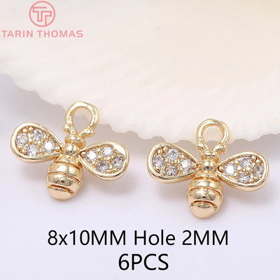 (136) 12x16 MM Τρύπα 1 ΜΜ χρυσό 24 καρατίων ορείχαλκος με μενταγιόν Ζιργκόν Bee Charms Υψηλής ποιότητας κοσμήματα DIY Making Findings