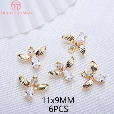 (136) 12x16 MM Τρύπα 1 ΜΜ χρυσό 24 καρατίων ορείχαλκος με μενταγιόν Ζιργκόν Bee Charms Υψηλής ποιότητας κοσμήματα DIY Making Findings