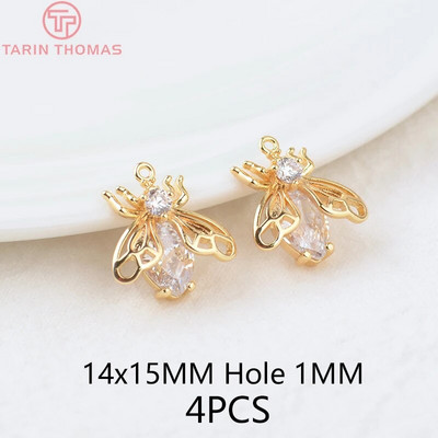 (136) 12x16 MM Τρύπα 1 ΜΜ χρυσό 24 καρατίων ορείχαλκος με μενταγιόν Ζιργκόν Bee Charms Υψηλής ποιότητας κοσμήματα DIY Making Findings