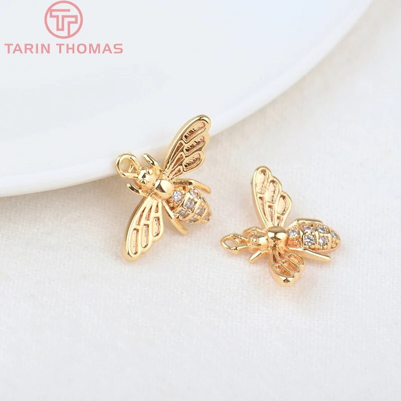 (136) 12x16 MM Τρύπα 1 ΜΜ χρυσό 24 καρατίων ορείχαλκος με μενταγιόν Ζιργκόν Bee Charms Υψηλής ποιότητας κοσμήματα DIY Making Findings