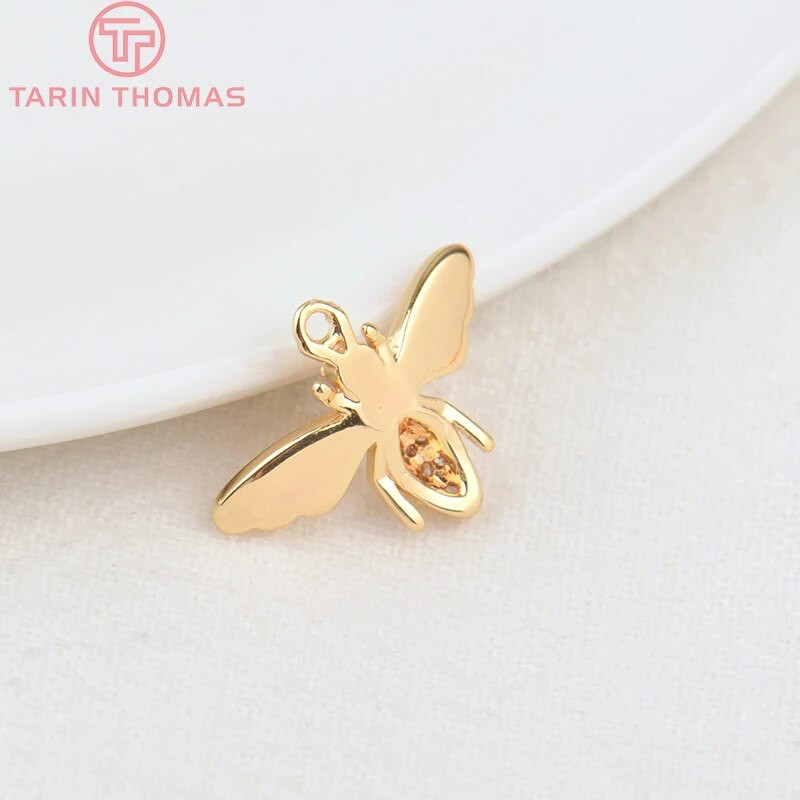 (136) 12x16 MM Τρύπα 1 ΜΜ χρυσό 24 καρατίων ορείχαλκος με μενταγιόν Ζιργκόν Bee Charms Υψηλής ποιότητας κοσμήματα DIY Making Findings