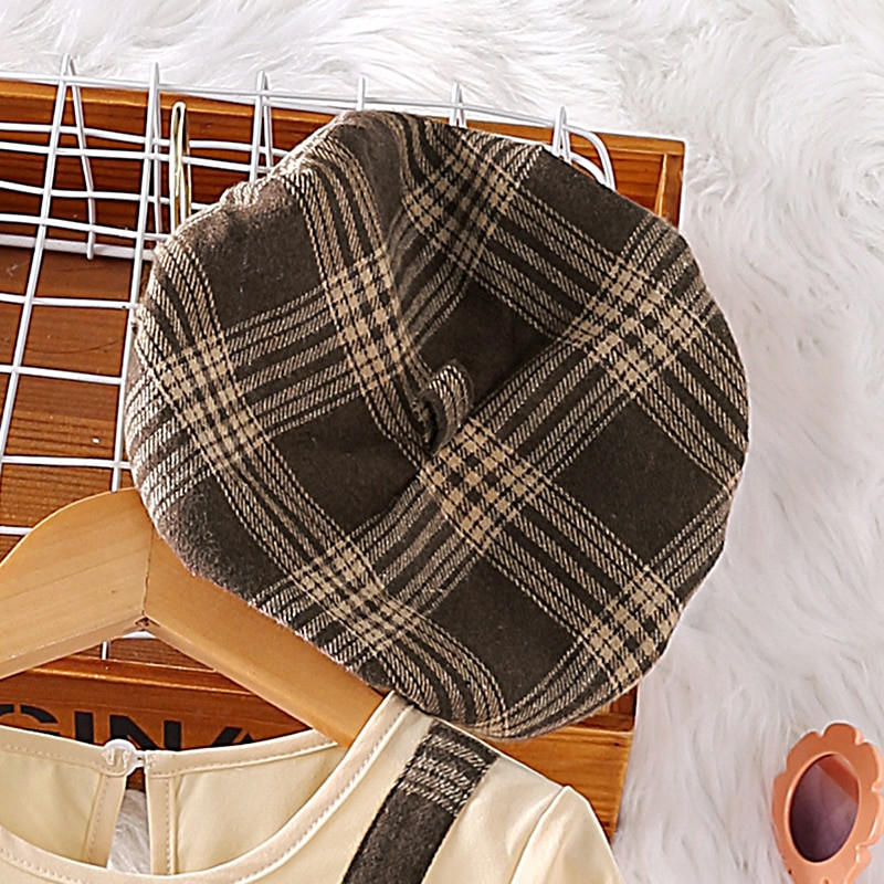 Kleit 4–7-aastastele tüdrukutele pruun ruuduline pikkade varrukatega kleit + pruun ruuduline müts tüdrukutele vabaaja retrokleit