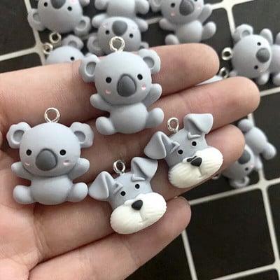 10gab Kawaii sveķu mazs suns koala auskaru piekariņi Jauki dzīvnieku rokassprādzes atslēgu piekariņi Kaklarota kulonu aksesuāri Diy Mix Juvelierizstrādājumu izgatavošana